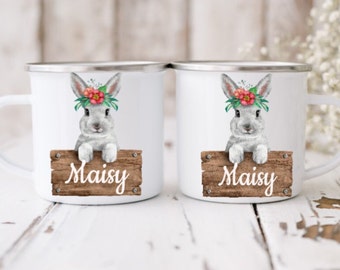 Gepersonaliseerde paas emaille mok, Kids paas mok. Paascadeau, paasmokken, paashaasbeker,