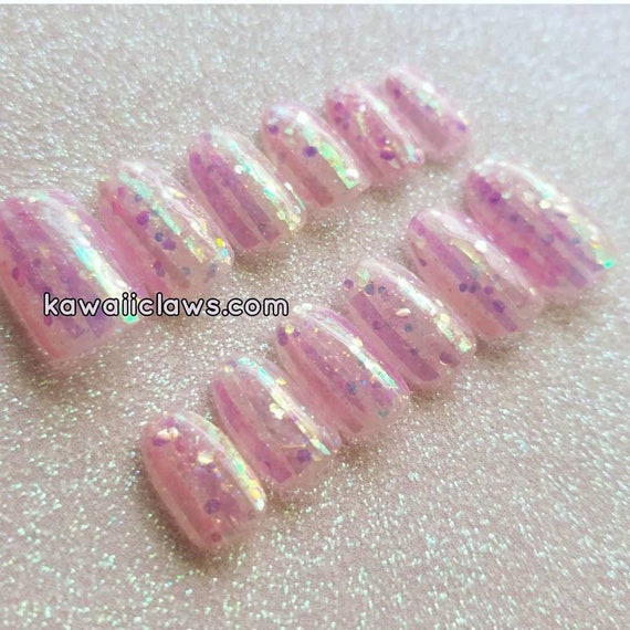 Pink Fairy Opal Kawaii Iridescent Glitter Gel Nail Art