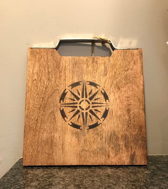 Wood Burned Nautical Star Cheese Board Serving Tray 10x10 Etsy