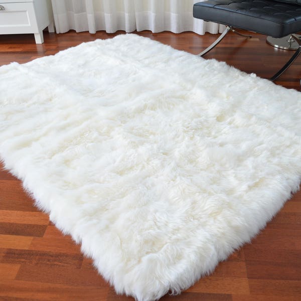 Alfombra de piel de oveja auténtica, pelo largo y largo, peluda, alfombra para salón, piel de cordero suave y larga, diseño clásico para cualquier habitación