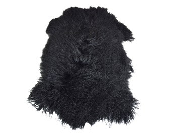 Naturasan Tibet lambskin sheepskin, long hair look, finely curled, Mongolian lamb style, luxury and light, design classic, color black