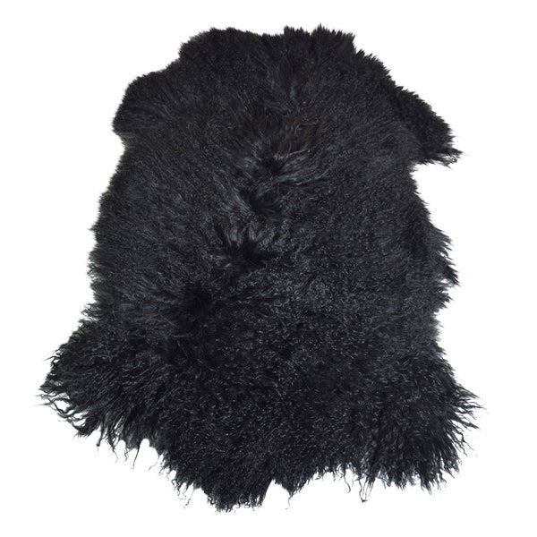 Naturasan Tibet lambskin sheepskin, long hair look, finely curled, Mongolian lamb style, luxury and light, design classic, color black