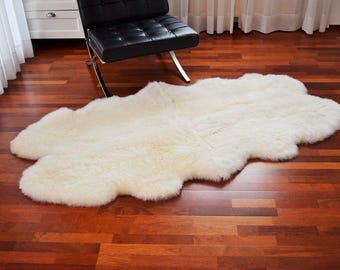 Naturasan Sheepskin Lambskin Rug, Quadro Skin (from four Pelts), skins sourced from Australia and NewZealand, quadro, Natural  White