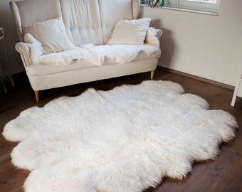Naturasan Sheepskin Lambskin Rug, Sexto Skin (made from six Pelts), Silky Long Hair, very special and rare, Sexto, Natural  White