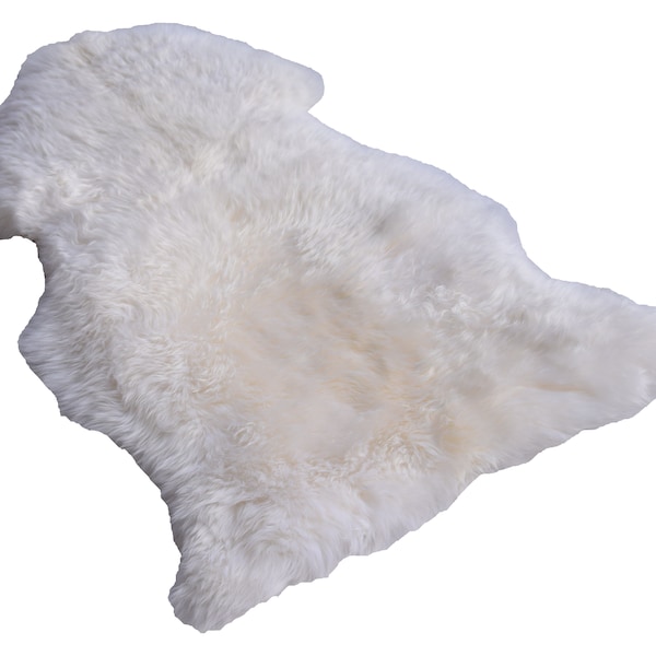 Naturasan peau de mouton agneau naturel, aspect poils longs, couleur blanc laine
