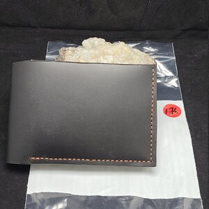 Monedero genuino hecho a mano cartera bifold, nuevo, hecho a mano, cosido a mano, hecho en los EE.UU., bicolor, Cosecha Inglés Tan / Premium Black York