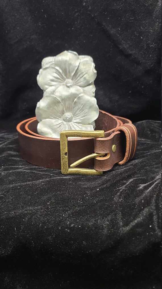 Genuine Leather Belt, Dark Brown Color, Brass Hardware  display picture 3