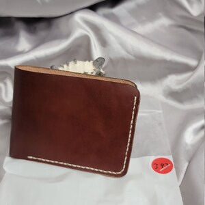 Cuero genuino, cartera de bolsillo 4, color de becerro italiano chile, nuevo, bonito color, cosido a mano, hecho a mano, hilo encerado de nylon, nuevo, EE.UU.