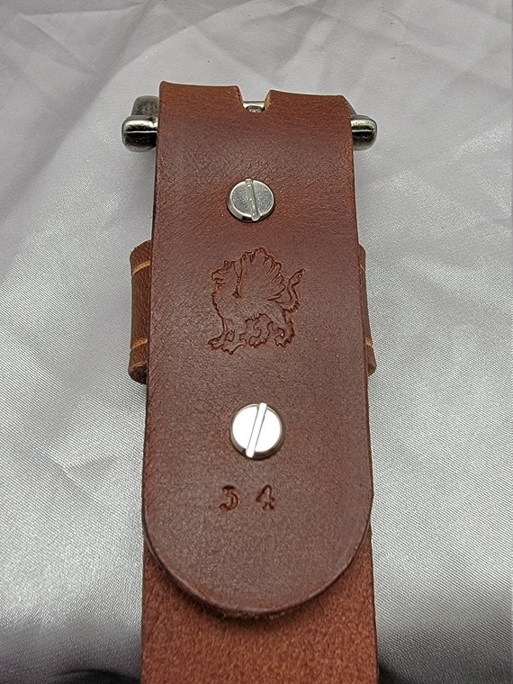 Genuine full grain leather size 34 with holes to make it smaller.logo on buckle HC005 Genuine Full Grain Leather Belt Strap with Snaps on 1  main image 4