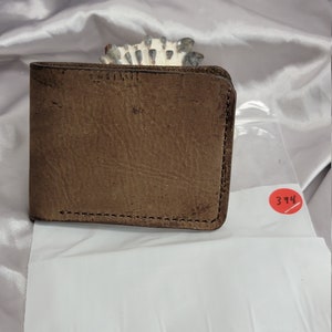 Cuero genuino, cartera hecha a mano, cosido a mano, hilo encerado de nylon, nuevo, hecho en los EE.UU., cuero natural, bonito regalo, color marrón camello