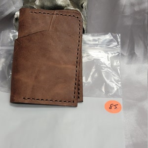 Genuine Leather, hand made ,hand stitched with waxed nylon thread,bifold wallet,2 card pockes and bill pocket,made in the USA,marbled brown