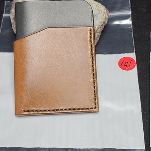Cartera de cuero minimalista, cuero genuino, bicolor, cosecha inglesa bronceado / negro york. Nuevo, hamd hecho, cosido a mano, hecho en los EE.UU.,