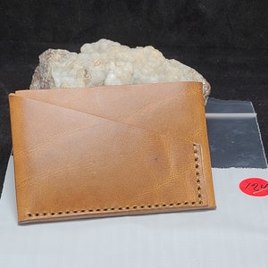 Cartera de cuero genuino, estilo minimalista, billetera horizontal, cuero bronceado de la cosecha inglés, nuevo, hecho a mano, cosido a mano, 2 bolsillos