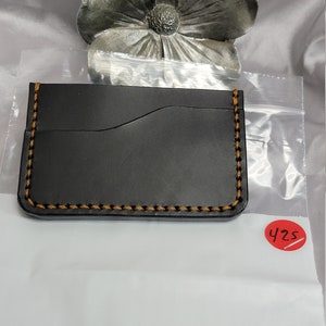 Genuine Leather, hand made, hand stitched with waxed nylon thread, 3 card leather holder,  made in the USA, premium Black York color, new