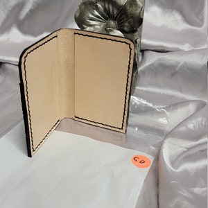 Cuero genuino, hecho a mano, cosido a mano, hilo de nylon encerado, nueva cartera bifold, bronceado vegano, y piel de tiburón negro, hecho en los EE.UU., nuevo, regalo