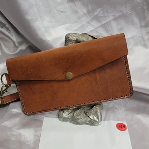 Cartera de embrague de cuero genuino, cuero marrón Chromepack 2030, nuevo, hecho a mano, había cosido con hilo de nylon encerado, hecho en los EE.UU., nuevo, regalo