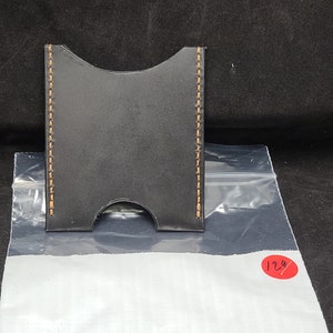 Cartera de cuero genuino, estilo minimalista, billetera vertical, cuero de York negro de primera calidad, nuevo, hecho a mano, cosido a mano, bolsillo único, nuevo