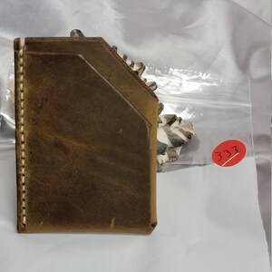 Genuine Leather  2 pocket card holder, brown buckaroo crazyhorse leather, new, hand made hand stitched,  made in the USA,nylon waxed thread