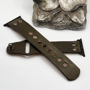 Genuine Leather #164 olive green watch strap, for the apple watch, size 38 to 40 mm, new ,hand made, made in the USA,  gift