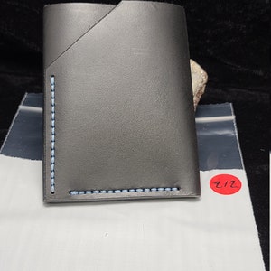 Cuero genuino, cartera de estilo minimalista, estilo vertical, 3 bolsillos, cuero de Alta York negro, hecho a mano, cosido a mano, hilo de nylon, nuevo
