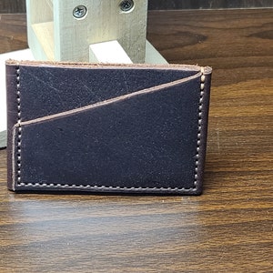 Horizontal, cartera de cuero minimalista, hecho a mano, cuero marrón aceitado, nuevo, puntada de mano, dos bolsillos de la tarjeta, cuero genuino, hecho en los EE.UU.