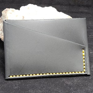 cuero genuino, cuero negro, cartera de estilo minimalista, 2 bolsillos, cosido a mano, hecho a mano, hecho en los EE.UU., nuevo, negro premium York