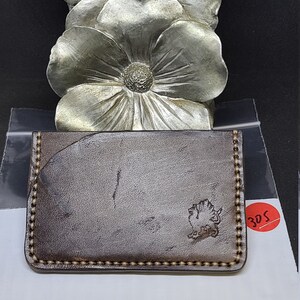 Cartera minimalista de cuero genuino, 3 bolsillos, cosido a mano, hecho a mano, cuero natural, color marrón mármol, nuevo, hecho en los EE.UU.,