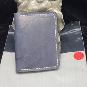 Genuine Leather, bifold style wallet, new, hand made, blue marble leather, made in the USA, hand stitched, waxed nylon thread  ,handmade