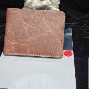 Cuero genuino, cosido a mano con hilo encerado de nylon cartera de tamaño completo, cuero natural, regalo, nuevo bolsillo de 6 tarjetas, ranura de la factura, hecho en los EE.UU.