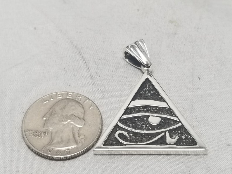 iluminati all seeing eye patina background blackened Sterling silver pendant high polished,new