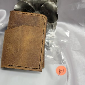 Genuine Leather,  distressed brown leather, hand crafted, hand made, made in the USA ,minimalist style wallet,2 card pockets, 1 bill pocket