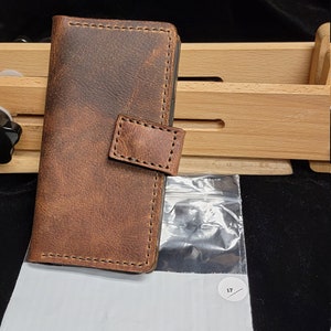 Cuero genuino, #17 iPhone pro max 12 folio caso, cuero natural, cuero marrón crazyhorse agua buffalo, hecho a mano, cosido a mano nuevo