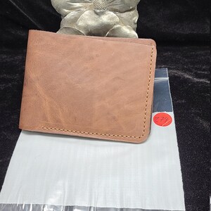 Cuero genuino, hecho a mano, cosido a mano con hilo de nylon encerado, cartera bicolor, marrón de mármol / cuero negro, nuevo hecho en los EE.UU.