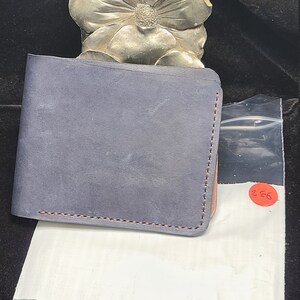 Cuero genuino, billetera estilo bifold, billetera de tamaño completo bicolor mármol azul y marrón cuero, hecho a mano, cosido a mano hilo encerado nuevo