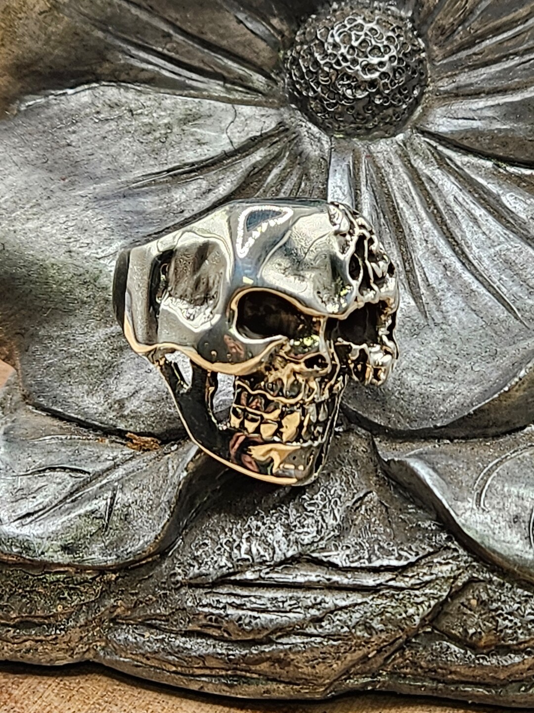 Solid Sterling Silver Ring,cyborg Skull Design,high Polished, Patina ...