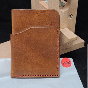 cuero genuino, inglés cosecha color bronceado, nuevo. Cartera de 3 bolsillos, estilo minimalista, cosido a mano, hecho a mano, hecho a mano, hilo de nylon encerado