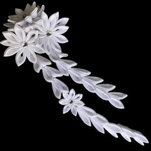 Kanzashi hair clip Flower with falls. Wedding flower.