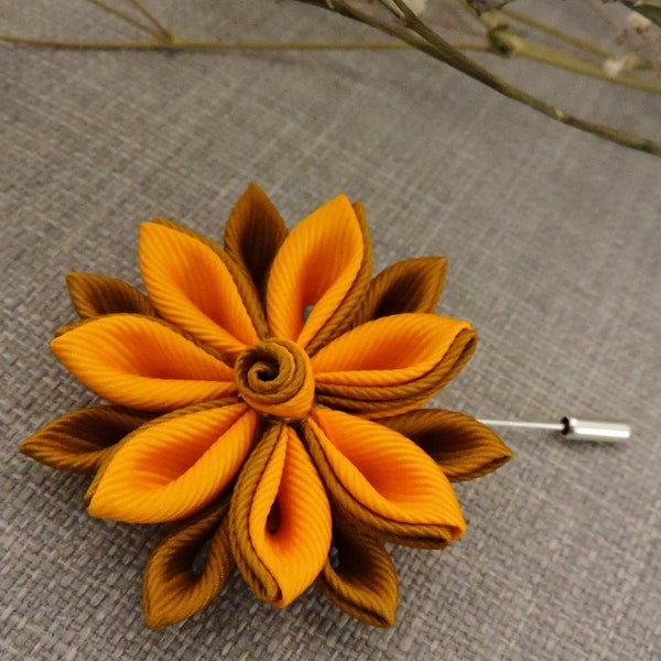 Pumpkin Flower lapel Pin Brooch Autumn Flower Men’s flower Lapel Pin Kanzashi fabric flower Boutonniere lapel pin