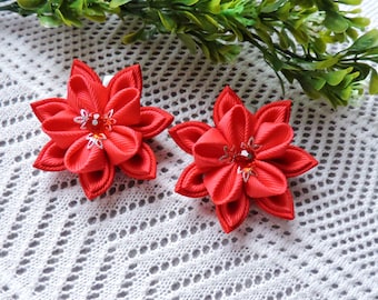 Lurrose Japanische Kimono Haarspange – Rot, Kanzashi Blume, Für Damen