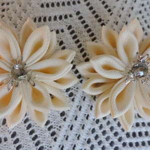 Beige Kanzashi Flower Set of 2 Hair clips