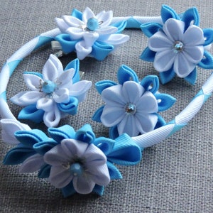 Kanzashi Fabric Flower Hair Accessories: Grosgrain Ribbon Set