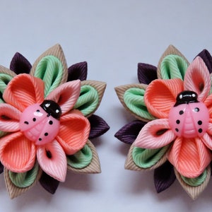 Kanzashi Fabric Flowers. Set of 2 hair clips.Fabric hair clips.