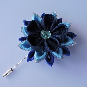 Pin de solapa Kanzashi. Pin de solapa para hombre y mujer. Navy, Azul, plata solapa pin.