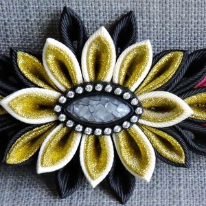 Kanzashi Flower Hair Barrette: Grosgrain Ribbon Hair Clip