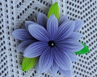 Barrette Kanzashi Fleur Blanche Violette