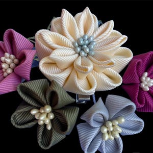 Kanzashi Flower Hair Clip: Tsumami Grosgrain Ribbon, 4-inch