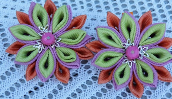 Floral Pattern Hair Clips - Green & Pink . Set of  2! Mint & Blush Rose Hair Pins – Set of 2 Cottagecore  main image 3