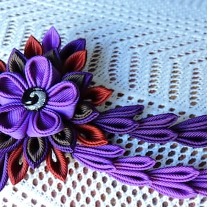 Purple Kanzashi Flower Hair Clip: Grosgrain Ribbon Hair Piece