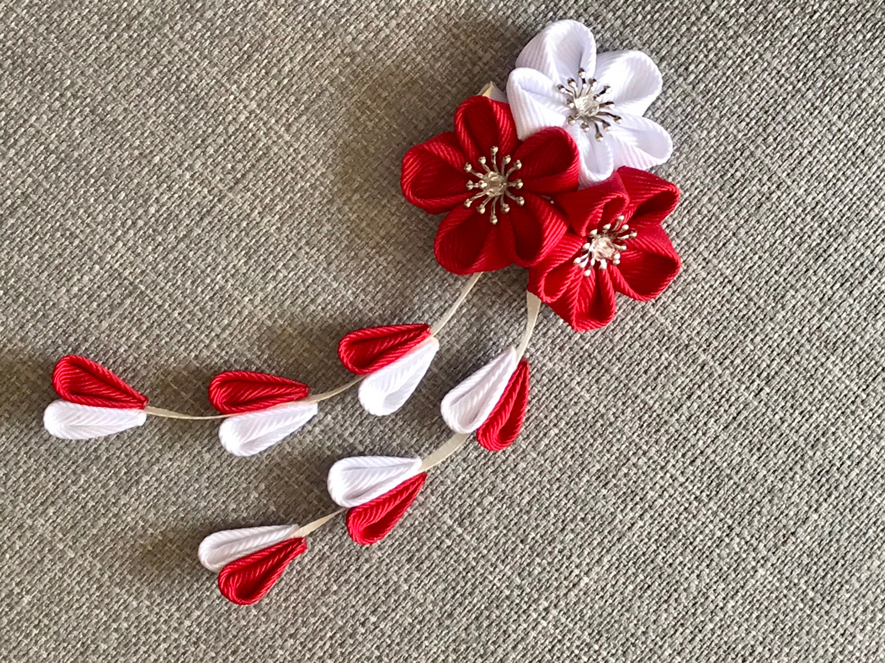 Accessory handmade tsumami kanzashi hair pin 【sakura x hand fan