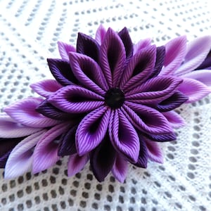 Purple Kanzashi Flower Hair Clip: Grosgrain Ribbon Barrette